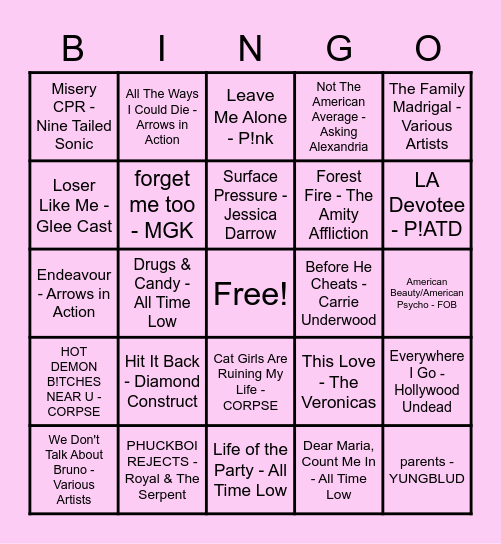 Spotify On Repeat Bingo Card