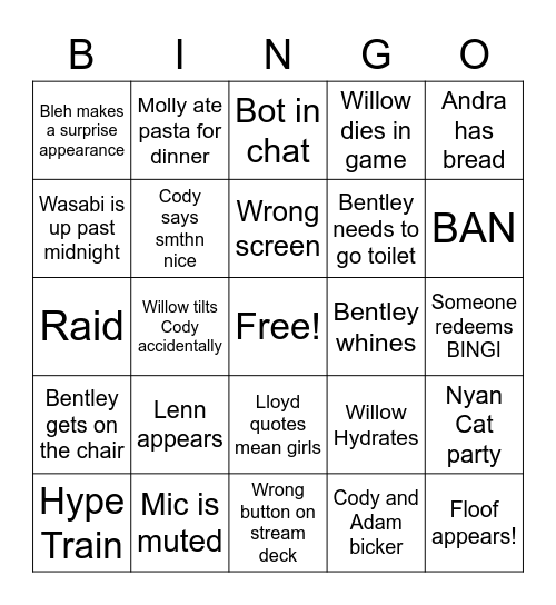 Stream Bingo Card