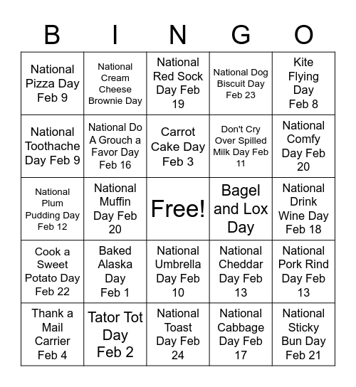 February Days to Remember? Bingo Card