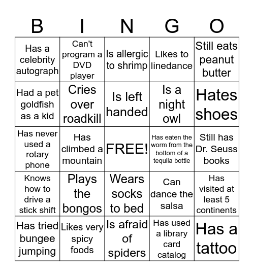 PEOPLE BINGO Card