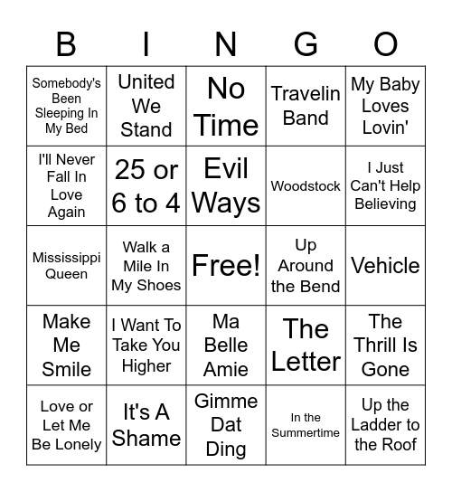 1970 #1 Bingo Card