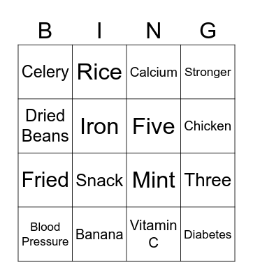 OZCF Seniors Nutrition Bingo Card