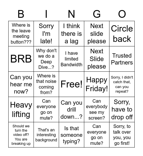 work work work work work! Bingo Card