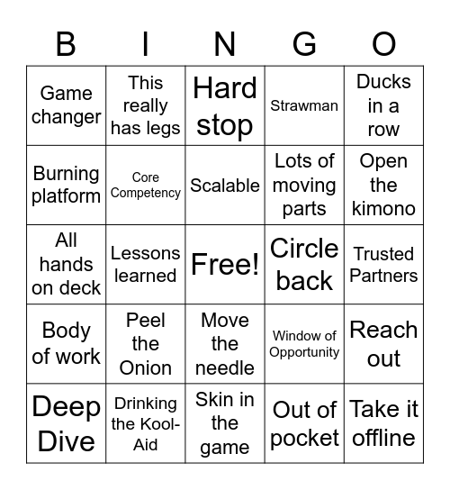 work work work work work! Bingo Card