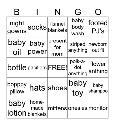 BABY BINGO! Bingo Card