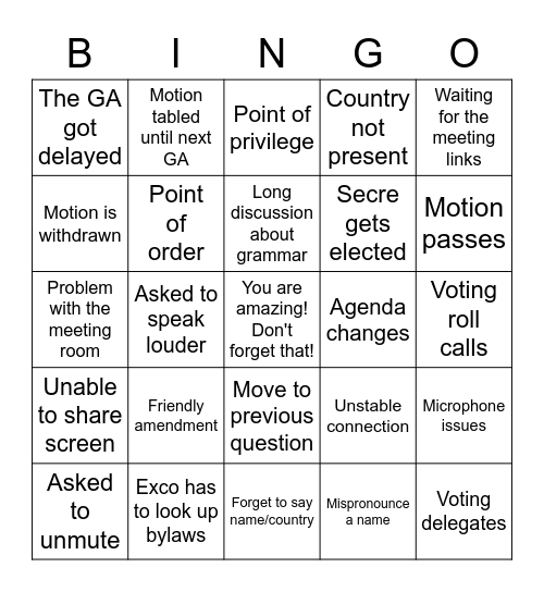 SGA BINGO Card