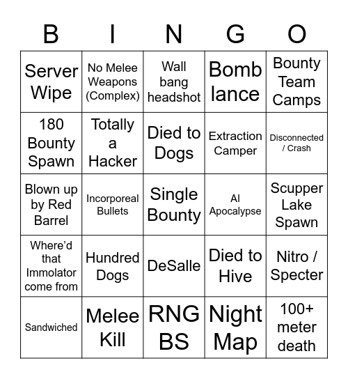 Hunt: Showdown Bingo Card