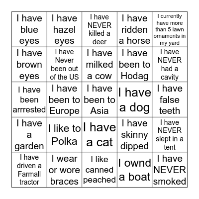 Rydzewski Family Bingo Card