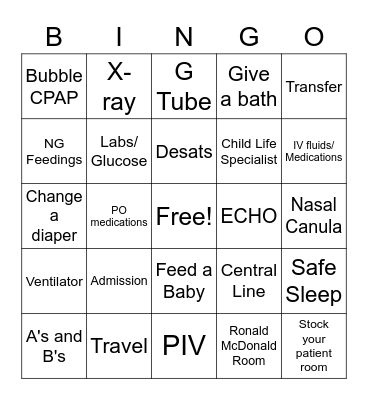 NICU BINGO Card