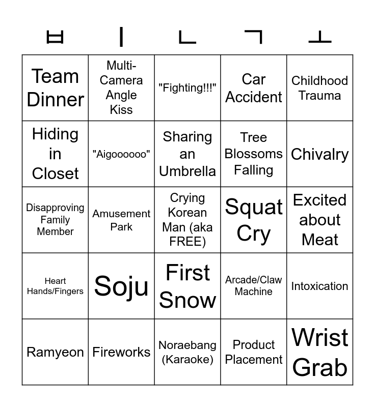 KDrama Romcom (Modern) Bingo Card