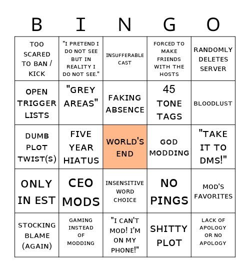 ʙᴀᴅ ᴍᴏᴅᴅɪɴɢ Bingo Card