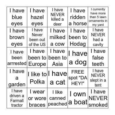 Rydzewski Family Bingo Card