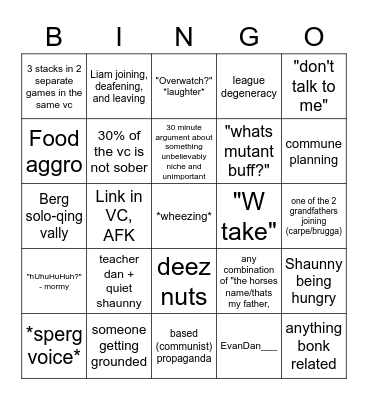 Mom's House VC Bingo Card