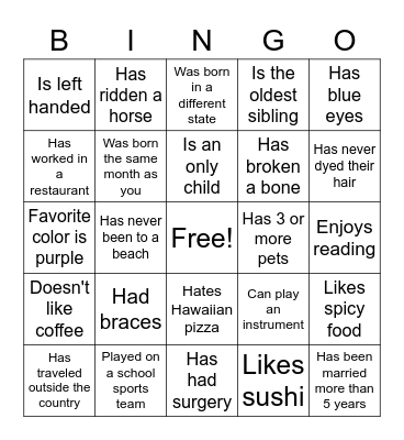Find someone who..... Bingo Card