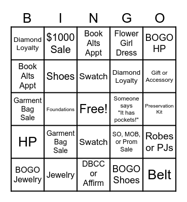 H2T Bingo Card