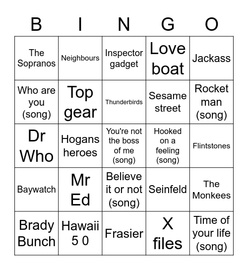 Edge Hill TV Show Music Bingo Card