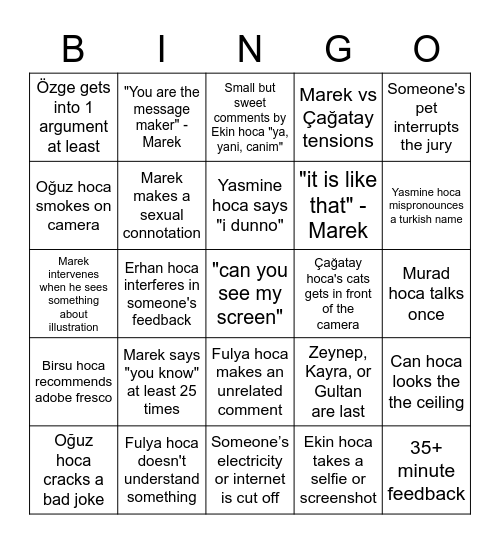 Bilgra Jury Bingo Card