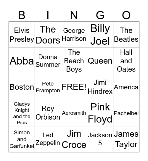 Music Bingo Card