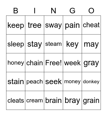 Long E & A Vowel Teams Bingo Card