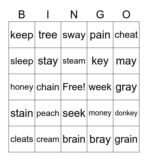Long E & A Vowel Teams Bingo Card