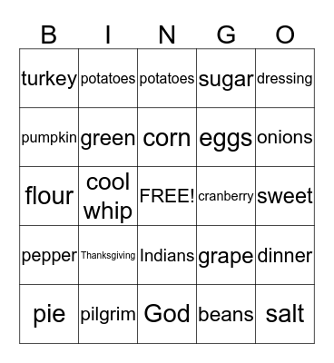 Thanksgiving Bingo Card