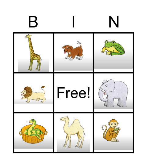 DEAR ZOO BINGO Card
