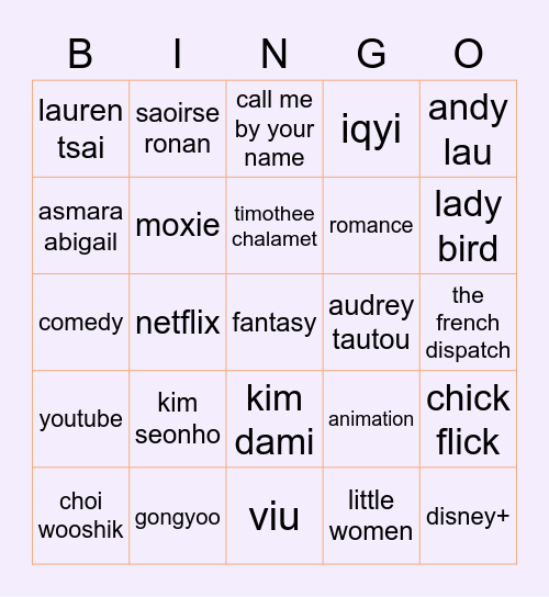 Lauren’s Bingo Card