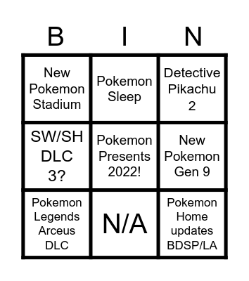Pokemon Presents 2022 Bingo Card