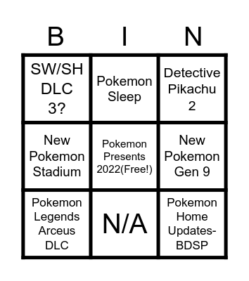 Pokemon Presents 2022 Bingo! Bingo Card