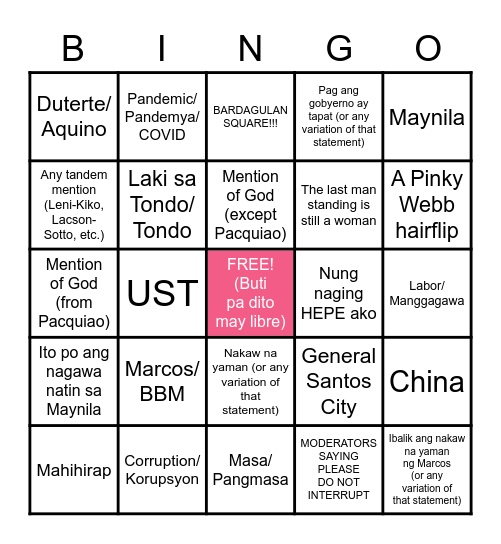 PRESEJENSHAL DEBETS Bingo Card