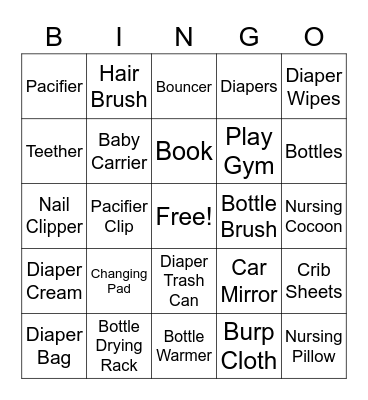 Baby Gifts Bingo Card
