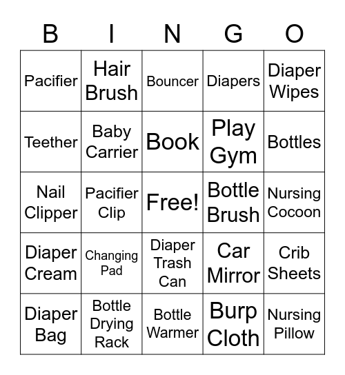 Baby Gifts Bingo Card