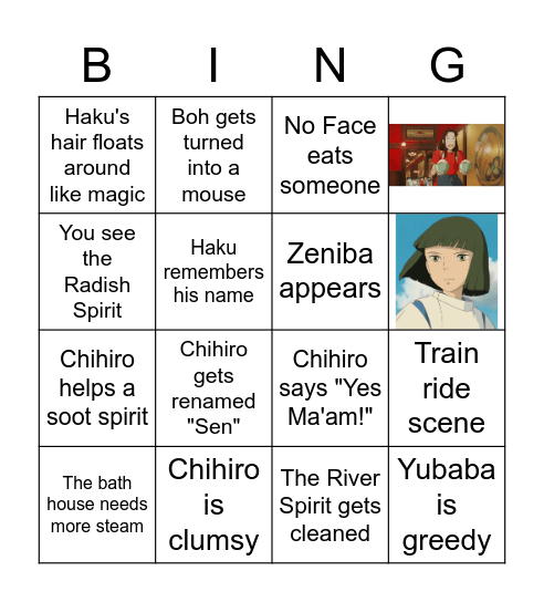 Spirited Away Bingo Card