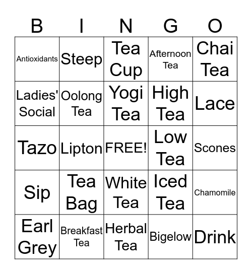 Tea Bingo Card