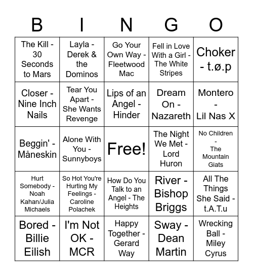 Oddly Specific Playlist Bingo Card