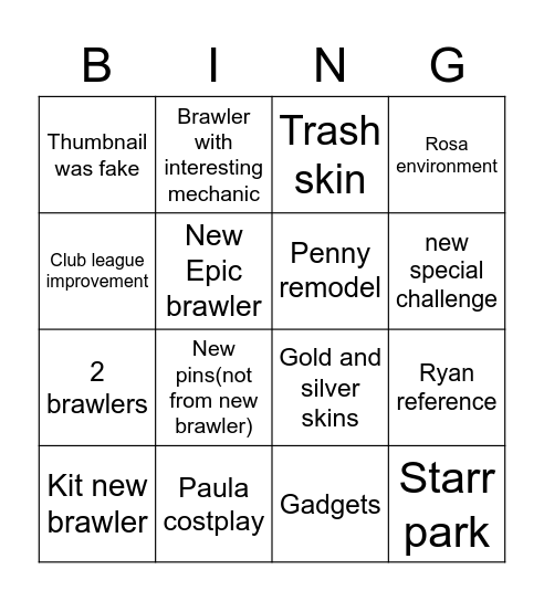 Brawl talk bingo Card