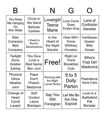 Music - 80s Edition Bingo Card