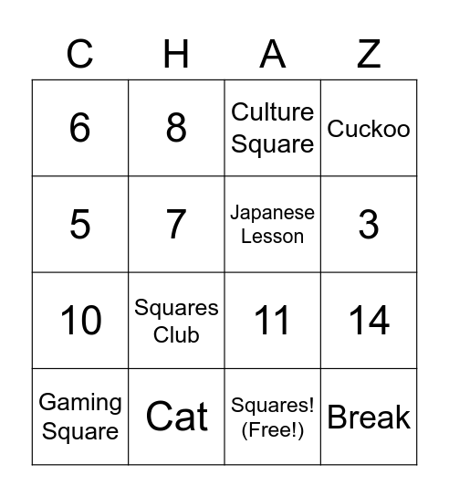 Squares Bingo Card
