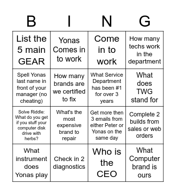 Micro Center Bingo Service Bingo Card