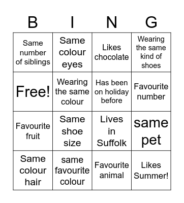 Common Things Bingo Card