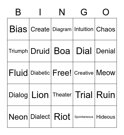 V.V Word Division Bingo Card