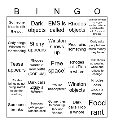 Ziggy and Flop's Wedding Bingo Card