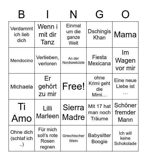 Schlager Bingo Card
