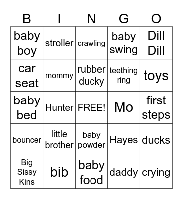 Baby Sharp Bingo Card