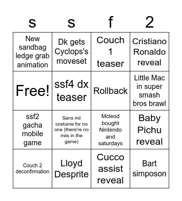 saturday ssf2 bingo Card