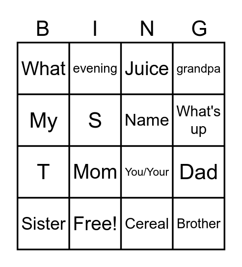 Beginning Bingo Card