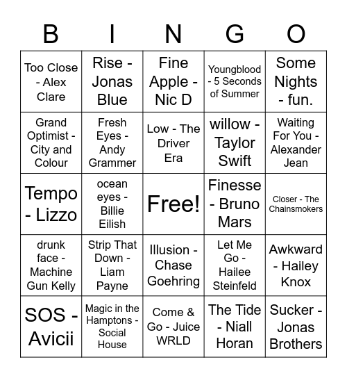 Spotify Shuffled Bingo Card