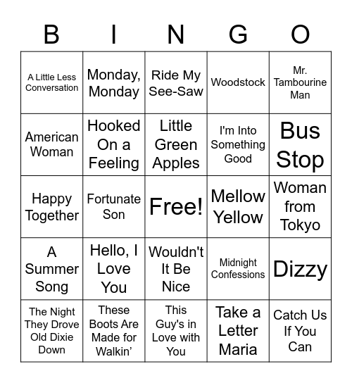 The 60's #1 Bingo Card