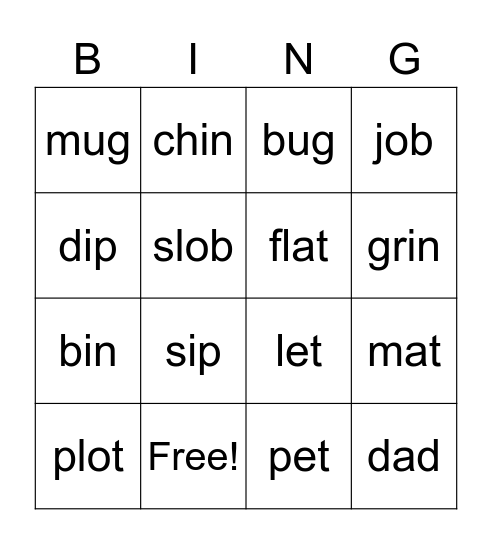 Word Family Bingo Card