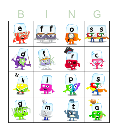 Alphablocks Phase 2 Bingo Card